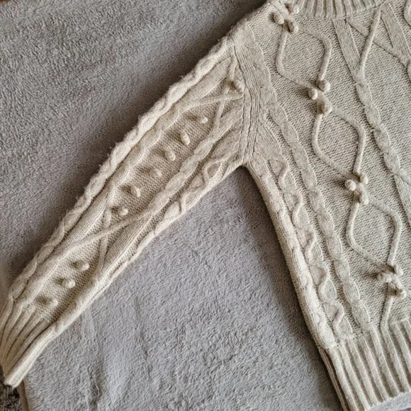 Cupcakes and Cashmere mock neck cable knit pompom sweater size medium - Picture 8 of 14